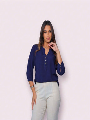 Camisa Social Manga 3/4 Cristine Azul Marinho / P