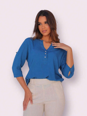 Camisa Social Manga 3/4 Cristine Azul Petroleo / P