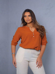 Camisa Social Manga 3/4 Cristine Caramelo / P