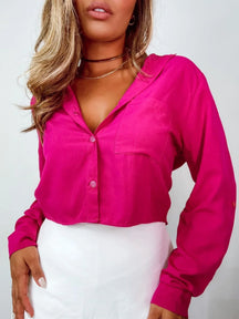 Camisa Cropped Manga Longa Com Botões Cíntia Pink / P