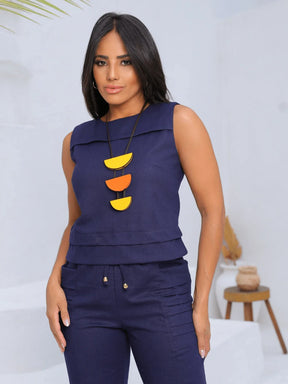 Conjunto Calça Cós Franzido E Cropped Sem Manga Aline