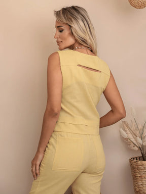 Conjunto Calça Cós Franzido E Cropped Sem Manga Aline