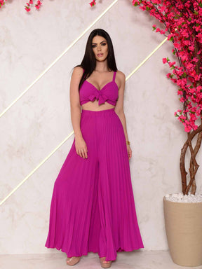 Conjunto Calça Pantalona Plissada E Cropped Top Maitê Conjuntos Femininos