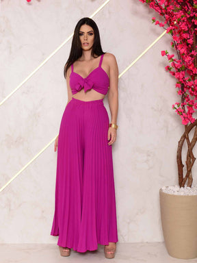 Conjunto Calça Pantalona Plissada E Cropped Top Maitê Conjuntos Femininos