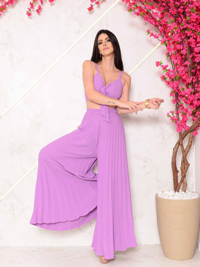 Conjunto Calça Pantalona Plissada E Cropped Top Maitê Conjuntos Femininos