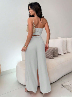 Conjunto Calça Pantalona E Cropped Tomara Que Caia Miriam
