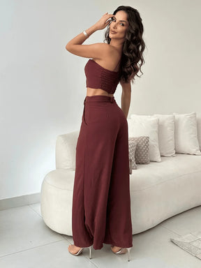 Conjunto Calça Pantalona E Cropped Tomara Que Caia Miriam