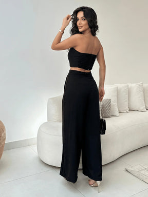 Conjunto Calça Pantalona E Cropped Tomara Que Caia Miriam