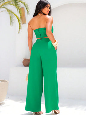Conjunto Calça Pantalona E Cropped Tomara Que Caia Miriam