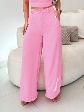 Conjunto Calça Pantalona E Cropped Tomara Que Caia Miriam