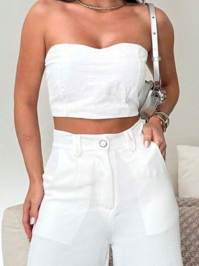Conjunto Calça Pantalona E Cropped Tomara Que Caia Miriam