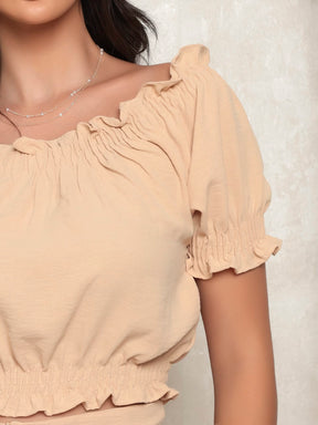 Conjunto Calça Perna Larga E Cropped Manga Bufante Ombro Á Emília