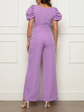 Conjunto Calça Perna Larga E Cropped Gola U Com Manga Bufante Fernanda