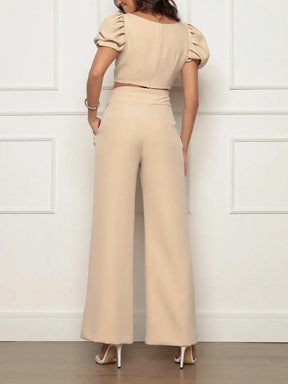Conjunto Calça Perna Larga E Cropped Gola U Com Manga Bufante Fernanda