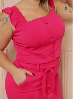 Conjunto Blusa Sem Manga Com Babado E Short Saia Cinto De Amarração Monique