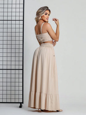 Vestido Midi Com Alça Fina Marina
