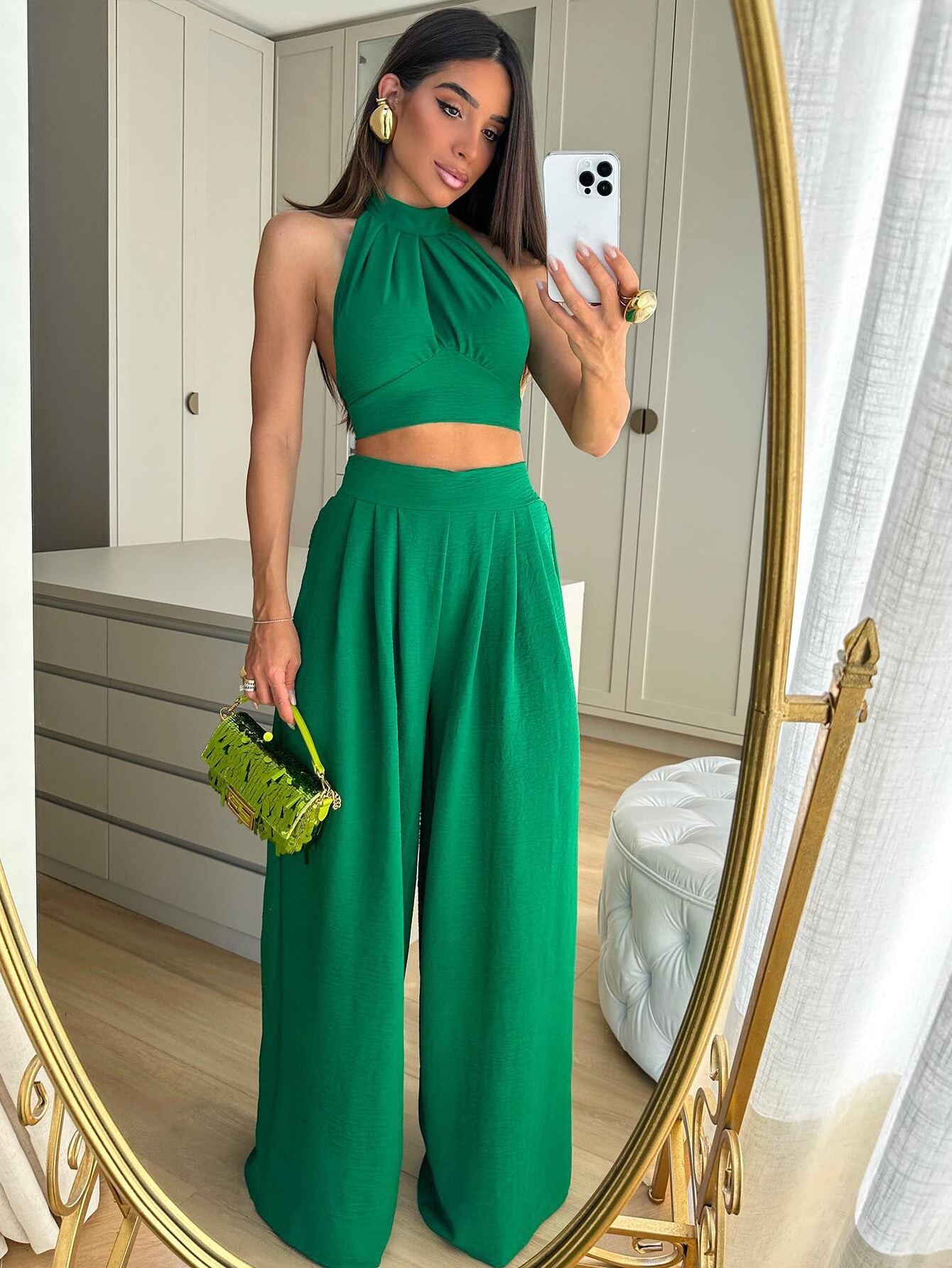 Conjunto Feminino Calça E Cropped Com Amarração Nas Costas Valentina