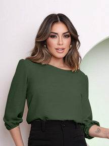 Blusa Alfaiataria Com Manga Regulável Patrícia Verde Militar / P
