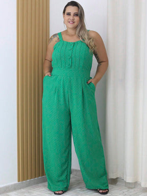 Macacão Pantalona Alça Grossa Com Botões Plus Size Mariane