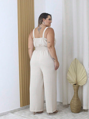 Macacão Pantalona Alça Grossa Com Botões Plus Size Mariane