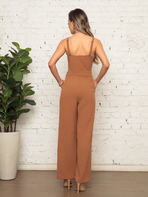 Macacão Longo Plissado De Alçinha Luana Feminino