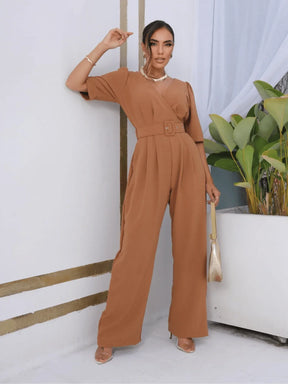 Macacão Pantalona Com Manga 3/4 E Cinto Suzana Laranja Terra Cota / P