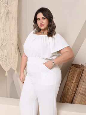 Macacão Perna Longa Com Gola Ombro Á Plus Size Kelly