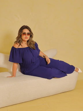 Macacão Perna Longa Com Gola Ombro Á Plus Size Kelly