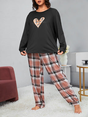 Pijama Longo Plus Size Coração Xadrez Jane