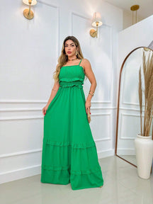 Vestido Longo Franzido Com Babado Isabela Verde / P