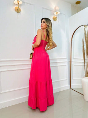 Vestido Longo Franzido Com Babado Isabela
