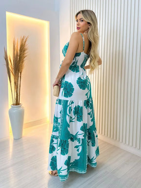 Vestido Longo Florido Alça Fina Elisa