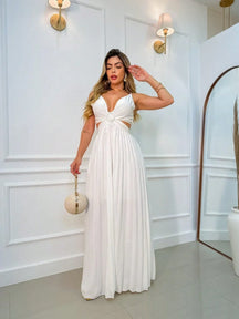 Vestido Alça Fina Plissado Helena Branco / P