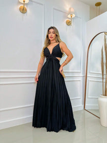 Vestido Alça Fina Plissado Helena Preto / P