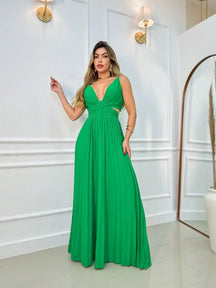 Vestido Alça Fina Plissado Helena Verde / P