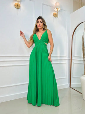 Vestido Alça Fina Plissado Helena Verde / P