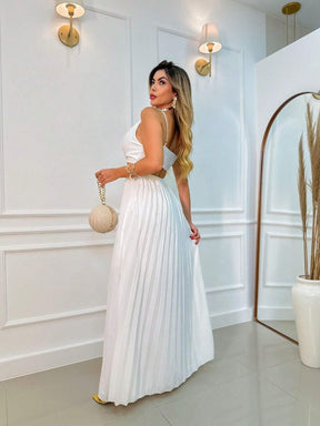 Vestido Alça Fina Plissado Helena