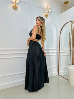 Vestido Alça Fina Plissado Helena