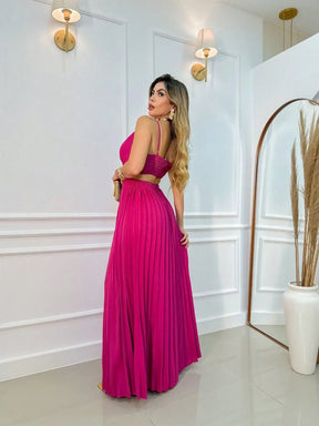 Vestido Alça Fina Plissado Helena