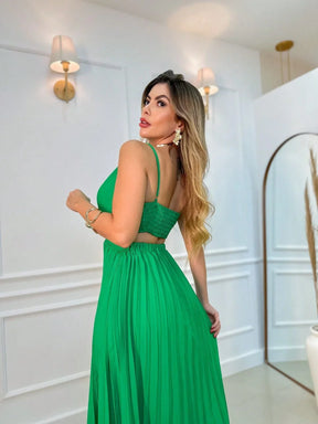 Vestido Alça Fina Plissado Helena