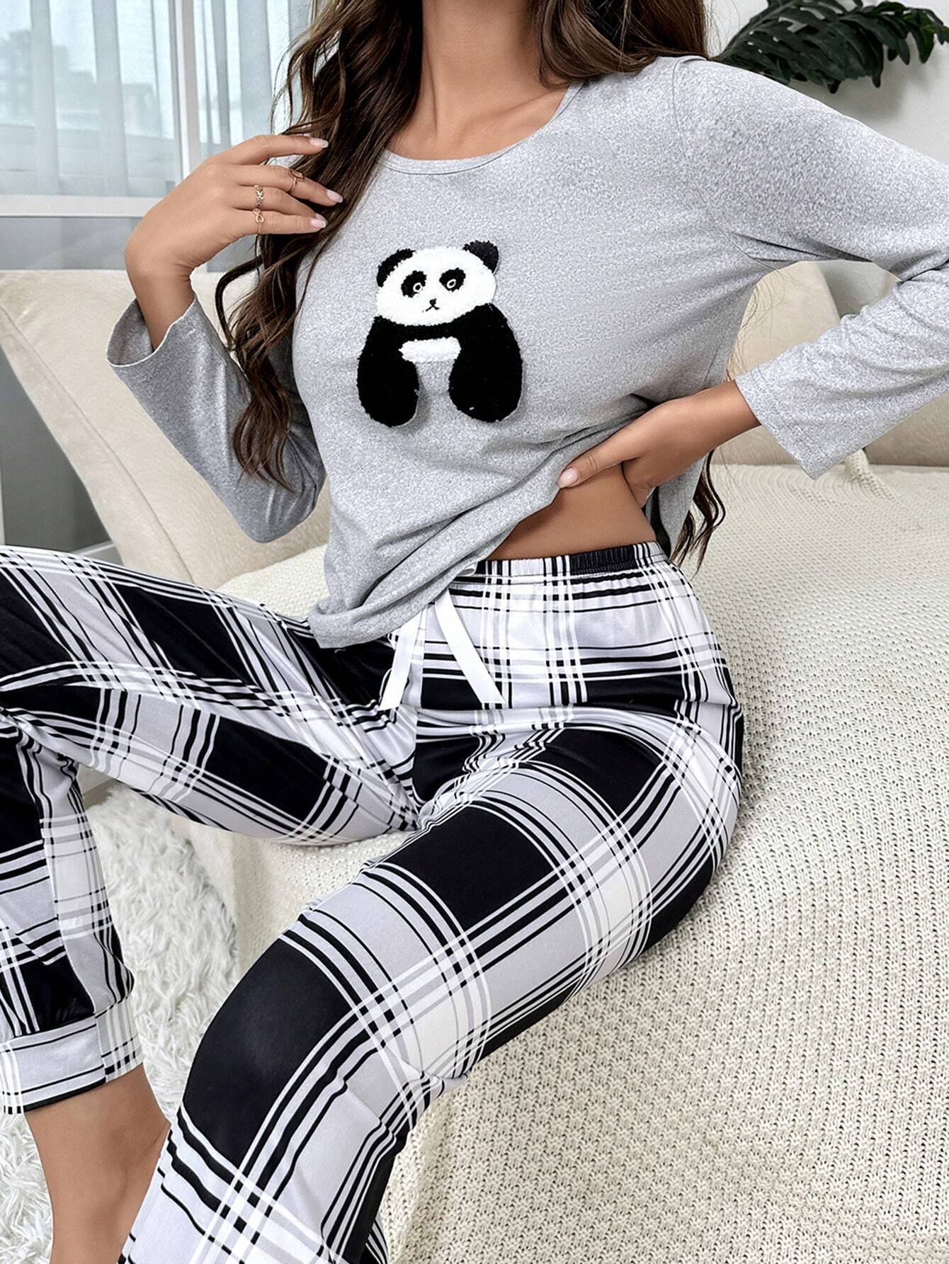 Pijama Longo Panda Xadrez Natalie