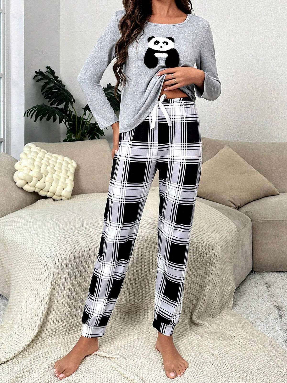 Pijama Longo Panda Xadrez Natalie