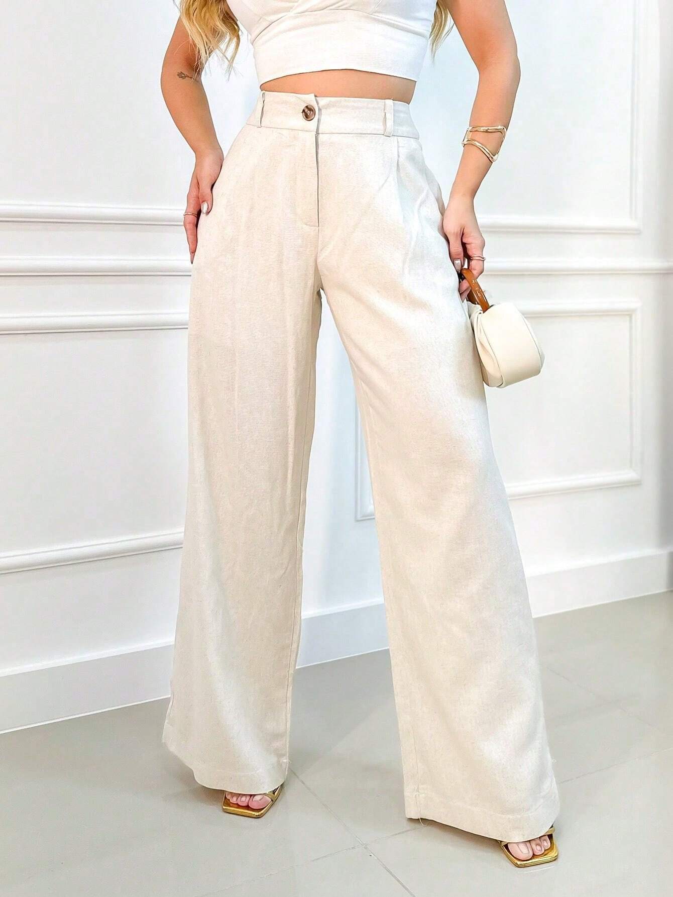 Calça Alfaiataria Pantalona Luana Bege / P