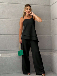 Conjunto Alfaiataria Blusa De Alça Fina Assimétrica E Calça Pantalona Graziella Preto / P