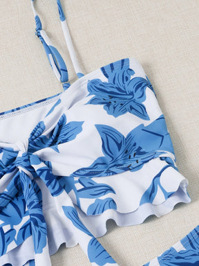 Conjunto De 3 Peças Biquíni Com Babado e Saia Com Detalhe De Amarração Geisa