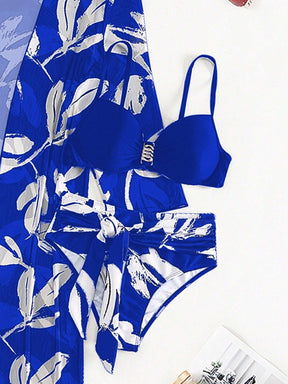 Conjunto De 3 Peças Biquíni Com Amarração E Quimono Estampado Lourdes