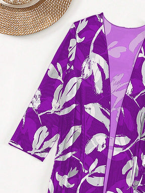 Conjunto De 3 Peças Biquíni Com Amarração E Quimono Estampado Lourdes