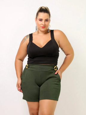 Short Crepe Com Bolso Plus Size Jaqueline Verde Militar / Gg