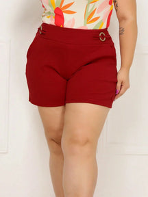 Short Crepe Com Bolso Plus Size Jaqueline Vermelho / Gg