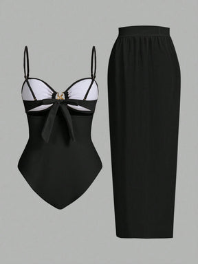 Conjunto De 3 Peças Maiô Com Decote Vazado E Saia Com Detalhe De Amarração Zuleica